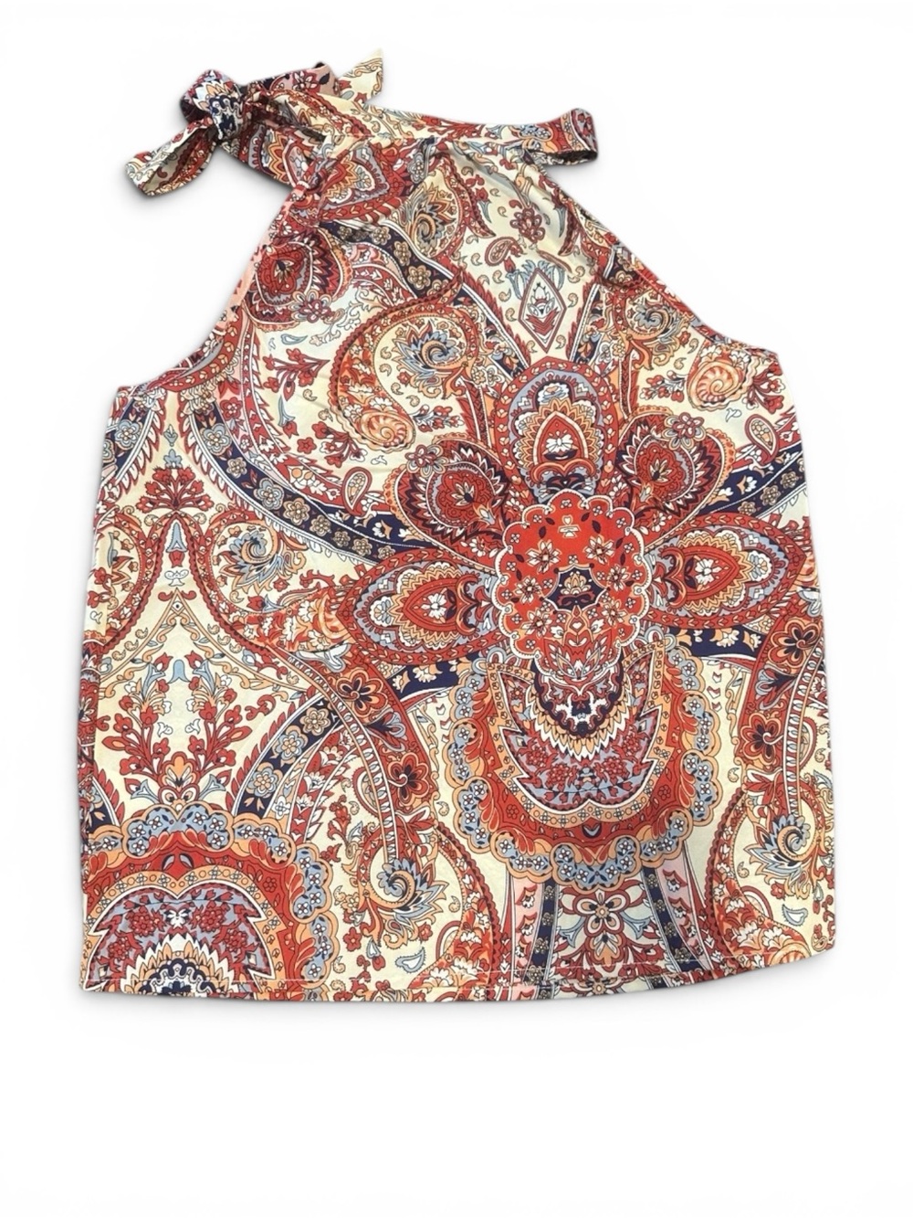 Sm Paisley Tie-Neck Halter Top in Red & Navy